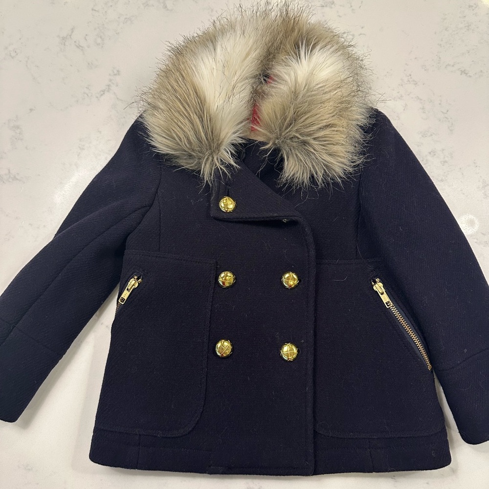 Jcrew size 4/5 wool pea coat with faux fur collar